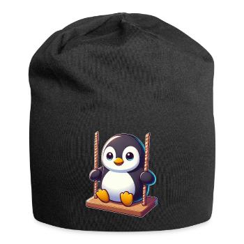 Süßer Pinguin auf Schaukel Spielplatz Cartoon - Jersey-Beanie - Schwarz - Vorne