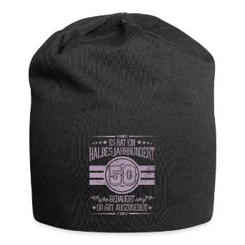50. Geburtstag halbes Jahrhundert gut aussehen - Jersey-Beanie - Schwarz - Vorne