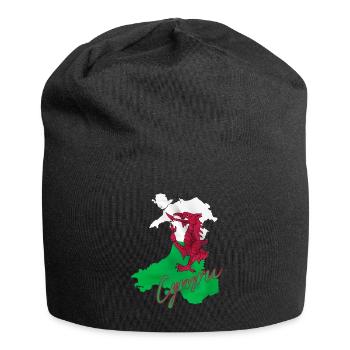 Flagge von Wales, walisischer Stolz - Jersey-Beanie - Schwarz - Vorne