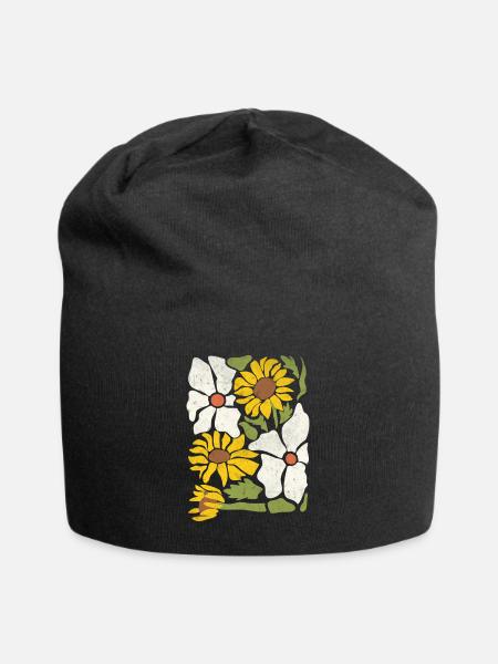 Boho Wildblumen mit Sonnenblumen und Gänseblümchen - Jersey-Beanie - Schwarz
