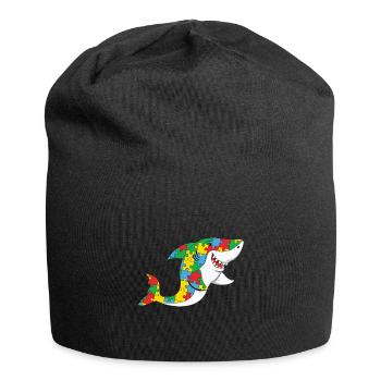 Autismus Bunter Hai Puzzle Design - Jersey-Beanie - Schwarz - Vorne