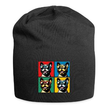 Frenchie Pop Art Bubbles, Pancake, Chonk, Nibbles - Jersey Beanie - black - Front