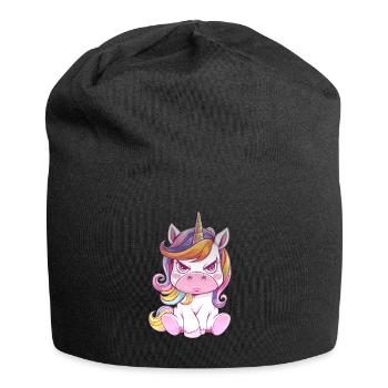 Licorne en colère avec crinière arc-en-ciel - Bonnet en jersey - noir - Devant
