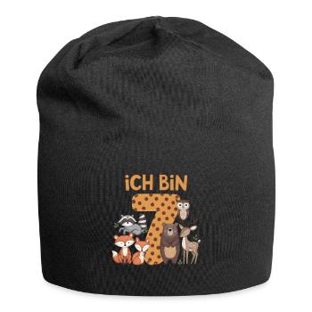 7e anniversaire 7 ans Animaux de la forêt Animaux de la forêt - Bonnet en jersey - noir - Devant