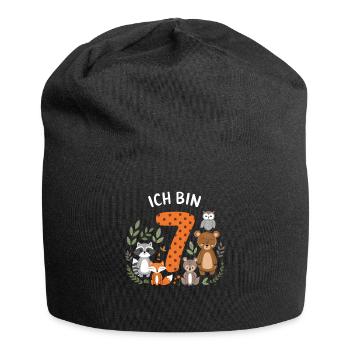 7e anniversaire 7 ans Animaux de la forêt Animaux de la forêt - Bonnet en jersey - noir - Devant