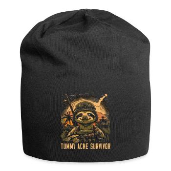 Funny Sloth Meme Stomach Ache - Jersey Beanie - black - Front