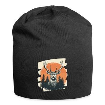 Cerf avec bois - Bonnet en jersey - noir - Devant