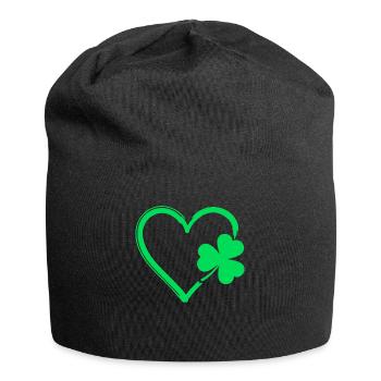 Grünes Kleeblatt Herz - Jersey-Beanie - Schwarz - Vorne