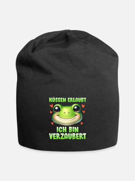 Karneval Frosch KÜSSEN ERLAUBT BIN VERZAUBERT - Jersey-Beanie - Schwarz