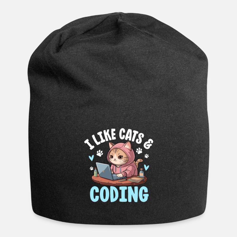 J’aime les chats et le design de nerd du codage - Bonnet en jersey - noir