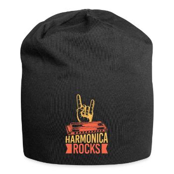 Funny Harmonica Player Rocks Harmonica - Jersey-Beanie - Schwarz - Vorne