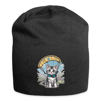 Parachute Kitten Skydiving Cat Cats Skydiver - Jersey Beanie - black - Front