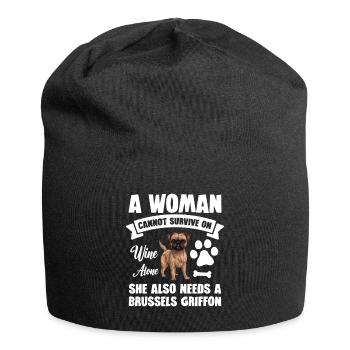 A woman can't survive on wine alone, - Jersey Beanie - black - Front