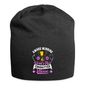 Dedicated Nurse Funny Award-Winning - Jersey Beanie - black - Front