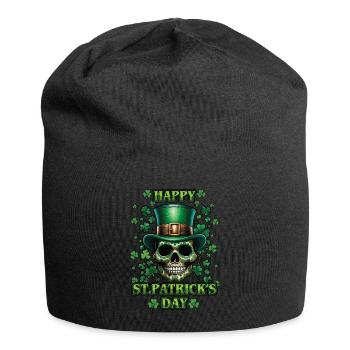 Happy St Patrick's Day Skull with Shamrocks - Jersey Beanie - black - Front