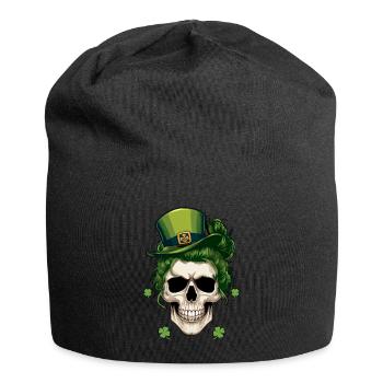 Crâne avec chapeau vert pour la Saint-Patrick - Bonnet en jersey - noir - Devant