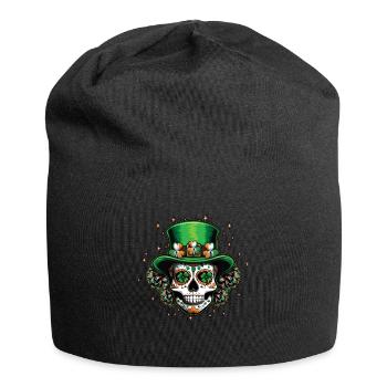 St Patrick's Day Skull with Shamrock - Jersey Beanie - black - Front