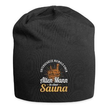 Never underestimate an old man in a sauna - Jersey Beanie - black - Front