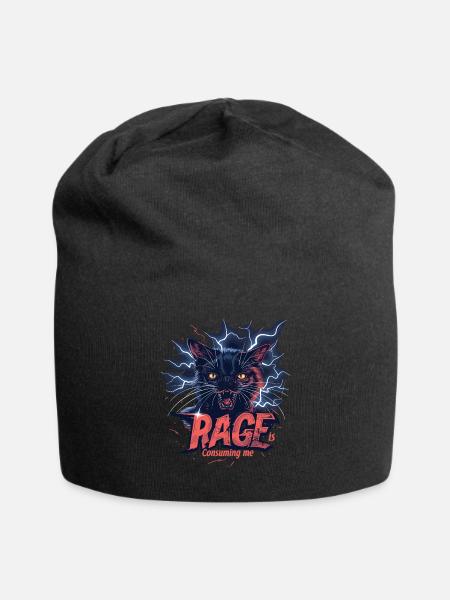 Cat Rage Consumes Me Humor Meme - Jersey Beanie - black