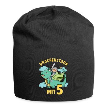 Ritter & Drache Geburtstagsmotiv 5 Jahre Jungen - Jersey-Beanie - Schwarz - Vorne