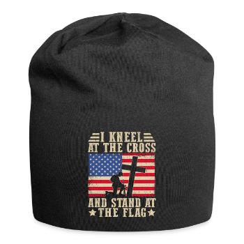 I kneel at the cross and stand at the flag - Jersey Beanie - black - Front