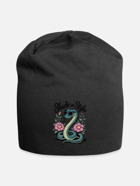 Schatten Im Stil Schlange Mit Blumen - Jersey-Beanie - Schwarz