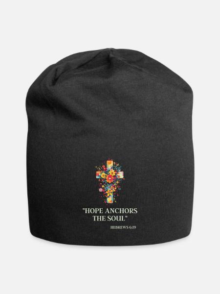 Blumenkreuz & Hebräer 6:19: Hoffnung Anker Seele - Jersey-Beanie - Schwarz