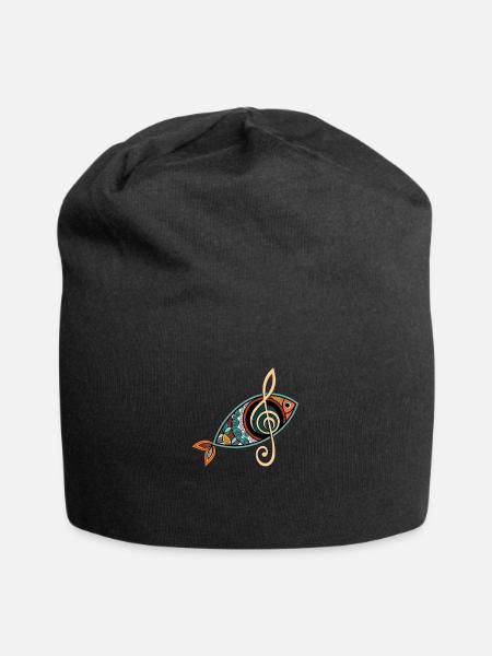 Christlicher Fisch mit Notenschlüssel Kirchenchor - Jersey-Beanie - Schwarz