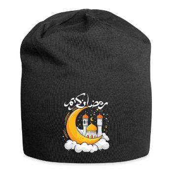 Eid Mubarak: Mosque and Moon Illustration - Jersey Beanie - black - Front