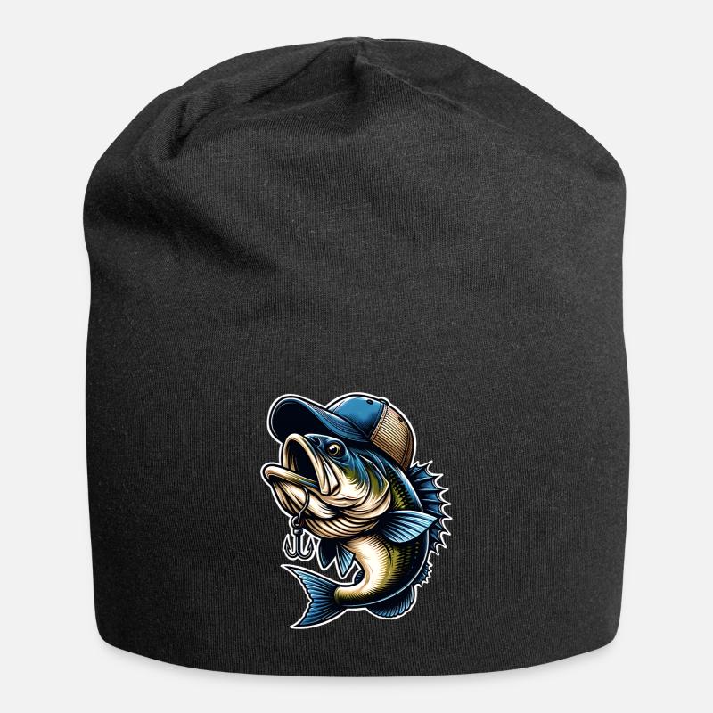 Poisson de pêche avec hameçon à capuchon - Bonnet en jersey - noir