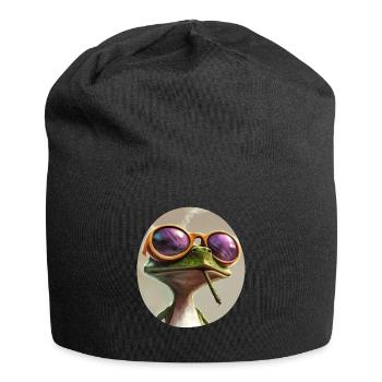 Cartoon frog smoking weed: Psychedelic croak - Jersey Beanie - black - Front