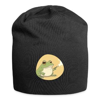 Kiffender Frosch - Chilliger Grasraucher - Jersey-Beanie - Schwarz - Vorne