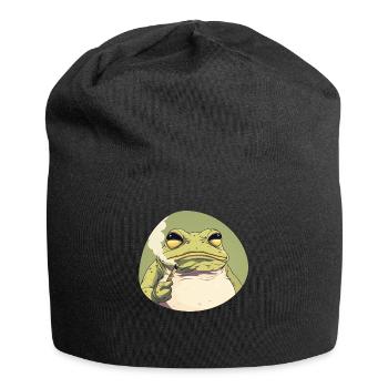 Stoned Cartoon‑Frosch kifft: Cannabis‑Quak - Jersey-Beanie - Schwarz - Vorne