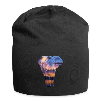 Elefant Afrikanischer Sonnenuntergang Savanne - Jersey-Beanie - Schwarz - Vorne