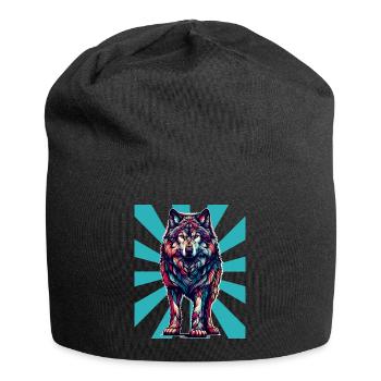 Retro Vintage Wolf Tattoo Wölfe - Jersey-Beanie - Schwarz - Vorne