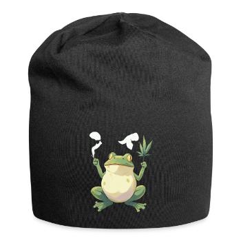 Grenouille avec joint et feuille de cannabis - Weed Frog - Bonnet en jersey - noir - Devant