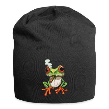 Frosch mit Zigarre im Mund - Weed Frosch Design - Jersey-Beanie - Schwarz - Vorne