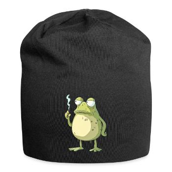 Funny Frog with Joint - Weed Frog Design - Jersey Beanie - black - Front