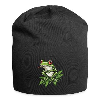 Frosch auf Cannabisblatt mit Joint - Weed Frosch - Jersey-Beanie - Schwarz - Vorne