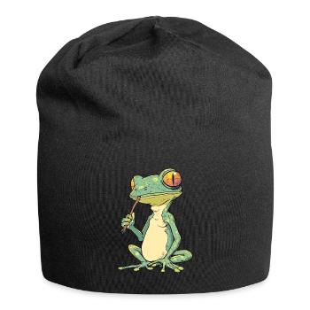 Frosch mit Joint im Mund - Weed Frosch Design - Jersey-Beanie - Schwarz - Vorne