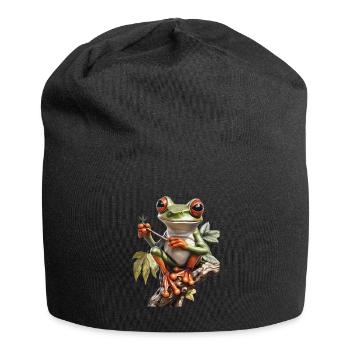 Frog with Joint on Branch - Weed Frog Design - Jersey Beanie - black - Front