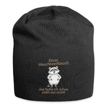 Dicker Waschbär lustiger Spruch Waschbrettbauch - Jersey-Beanie - Schwarz - Vorne