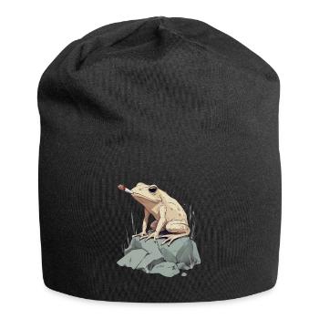 Frog with cigarette on stone - Weed Frog - Jersey Beanie - black - Front