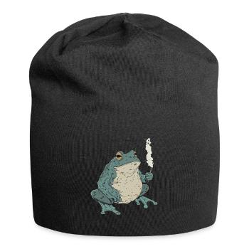 Fat Frog with Cigarette - Weed Frog Design - Jersey Beanie - black - Front