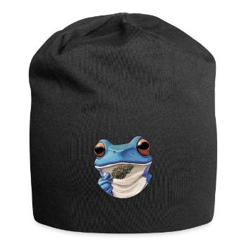 Blauer Frosch mit Weed-Blüte - Weed Frosch Design - Jersey-Beanie - Schwarz - Vorne