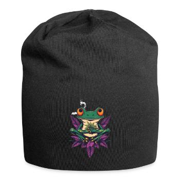 Frosch mit Joint und Cannabisblatt - Weed Frosch - Jersey-Beanie - Schwarz - Vorne