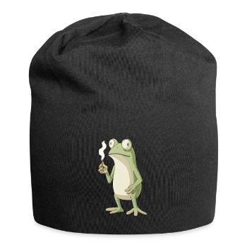 rosch mit Zigarette und großen Augen - Weed Frosch - Jersey-Beanie - Schwarz - Vorne