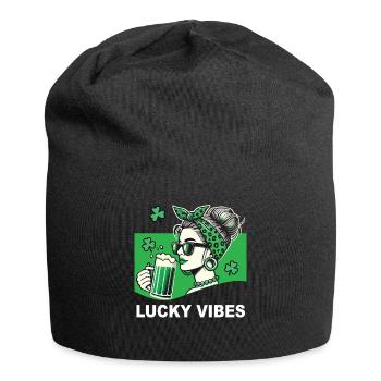 St. Patrick's Day Lucky Vibes Kleeblatt - Jersey-Beanie - Schwarz - Vorne