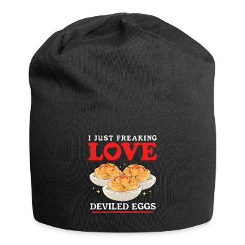 Deviled Eggs Gefüllte Eier Geschenke - Jersey-Beanie - Schwarz - Vorne