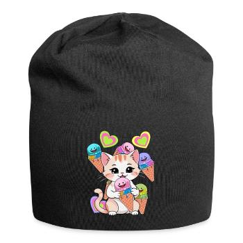 Katze Eis Eiskrem Kinder Kind Süßigkeiten - Jersey-Beanie - Schwarz - Vorne